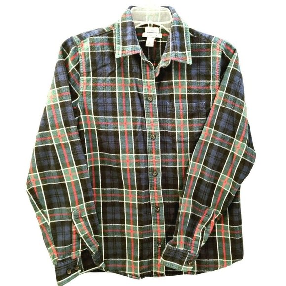 LL Bean Relaxed Fit Women's XS Scotch Plaid Flannel Cotton Button Down Shirt - Picture 1 of 11